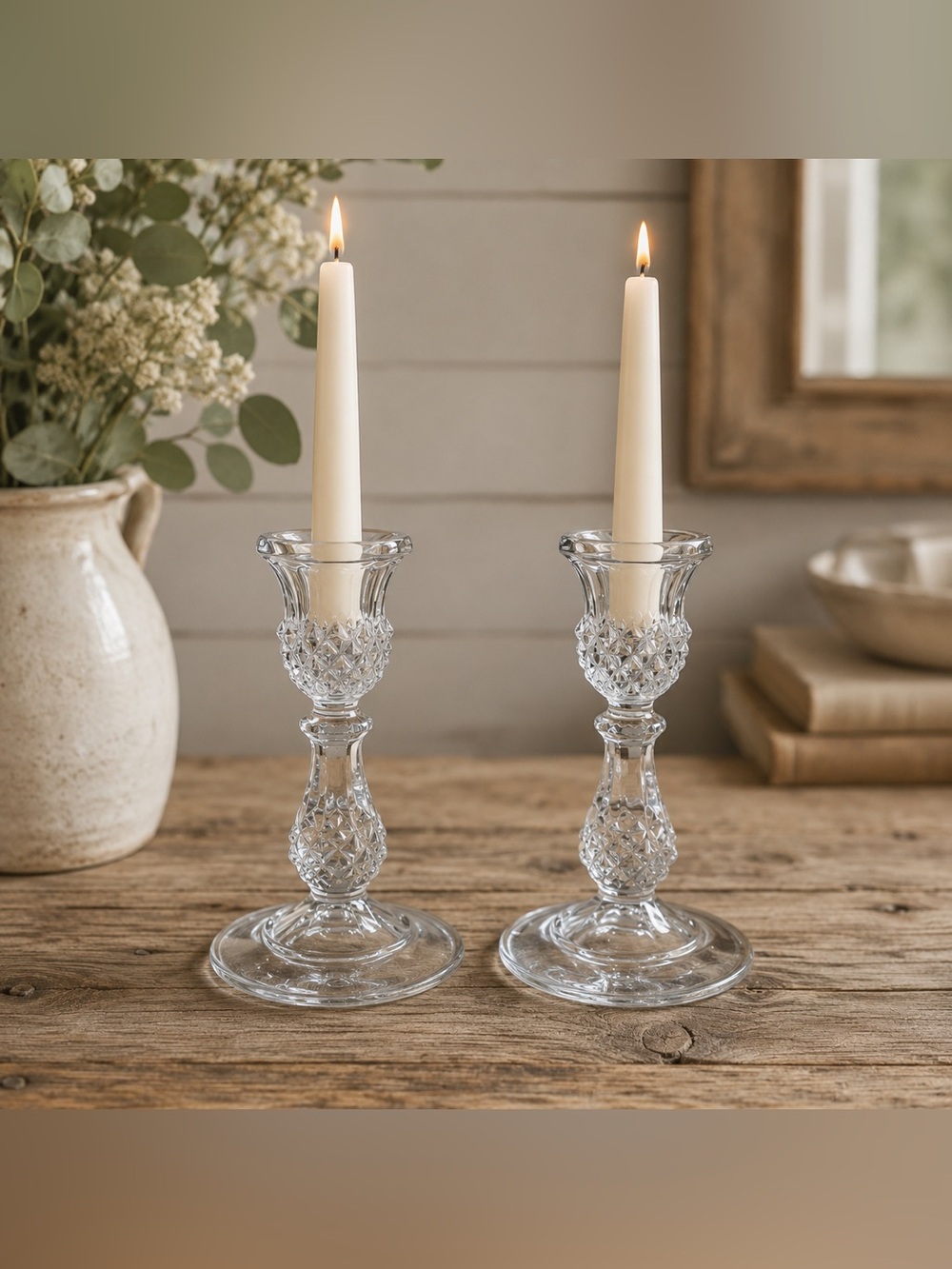 Pair of Lead Crystal Candle Holders.